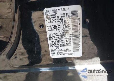 2013 Nissan Murano S из США, поврежденный, VIN JN8AZ1MW8DW320804